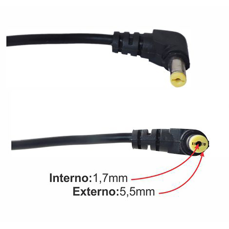 Cabo de Reposição Para Netbook/Notebook Acer - Plug 5,5x1,7 - 90º - Ref. 1798