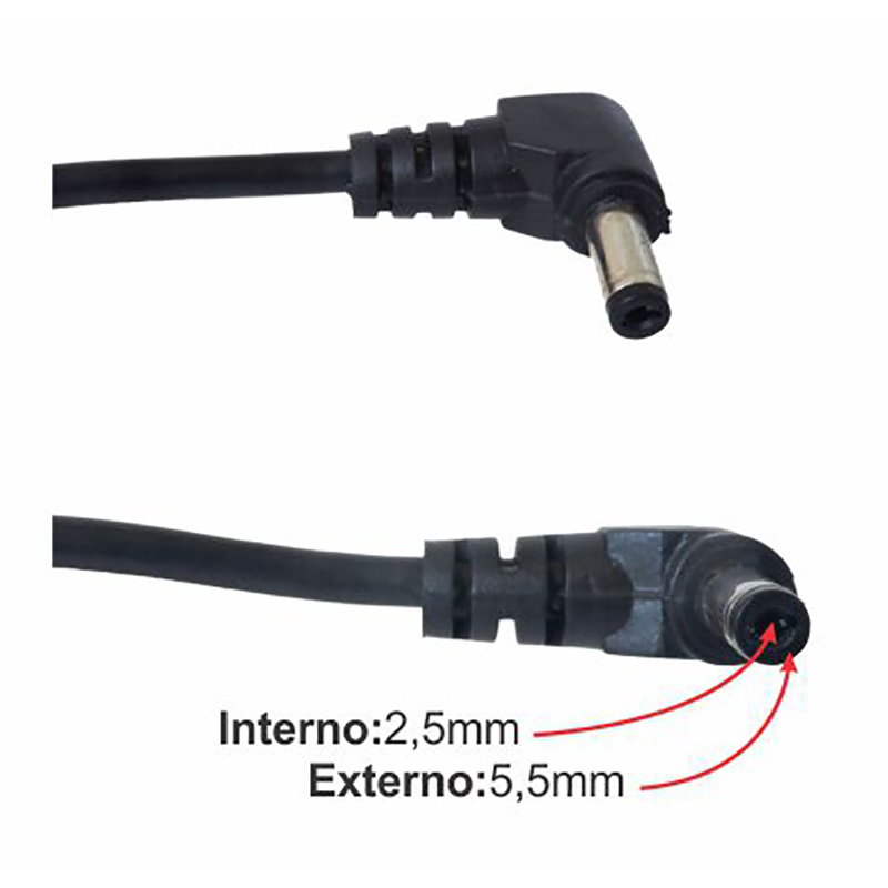 Cabo de Reposição Para Netbook/Notebook Acer / Positivo - Plug 5,5x2,5 - 90º - Ref. 1799