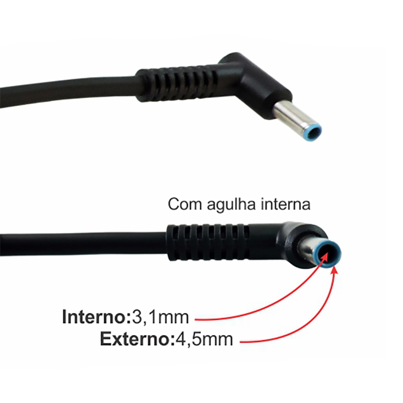 Cabo de Reposição Para Netbook/Notebook HP Sleekbook - Plug 4,5x3,1 - 90º - Ref. 1818