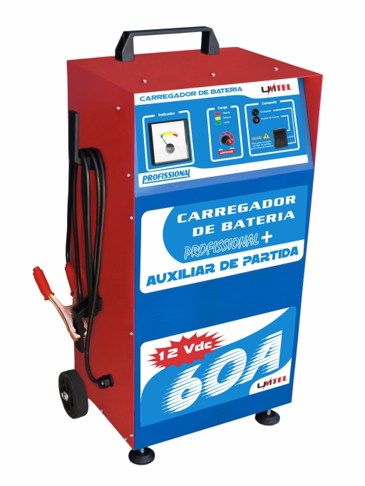 Carregador de Bateria + Aux. Partida 60A - Profissional - C/ Rodízios - Bivolt