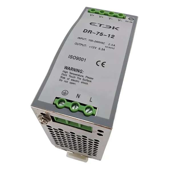 Fonte Chaveada Trilho Din - 12Vdc - 6,3A - DR-75-12 - Bivolt - Ref. 2216