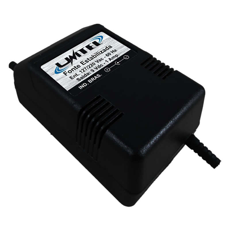 Fonte Estabilizada Cas / Kaw / Rol - 9Vdc - 1A - Mesa - Plug 5,5x2,1 (-) - Bivolt - Ref. 283