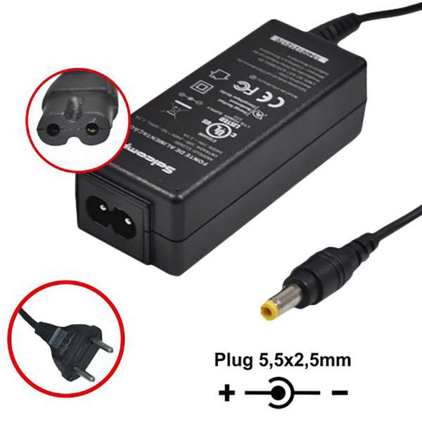 Fonte Netbook/Ultrabook Positivo - 19Vdc - 2,1A - Plug 5,5x2,5 (+) - Bivolt - Ref. 1383