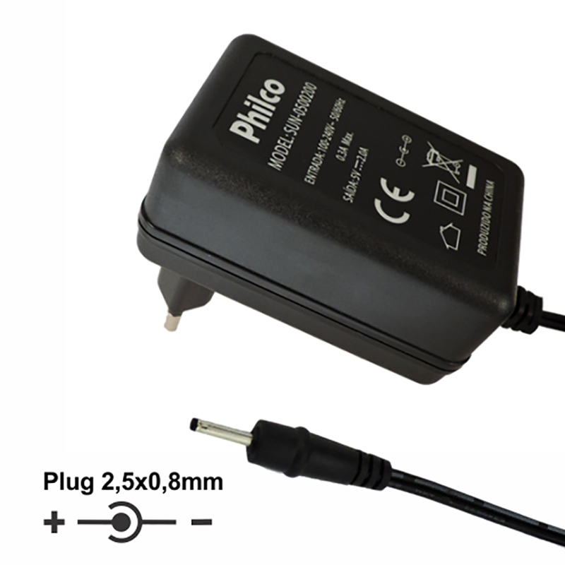 Fonte Tablet - 5Vdc - 2A - Plug 2,5x0,8 (+) - Bivolt - Ref. 1380